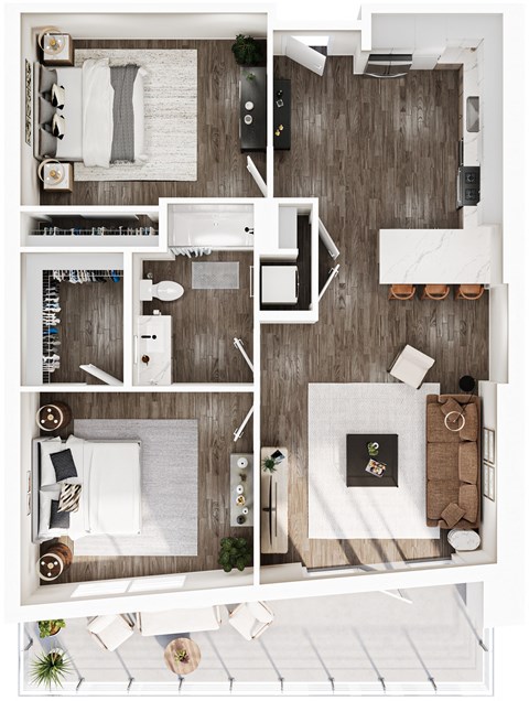 Floor plan for 2 beds, 1 bath, 1052 sqft
